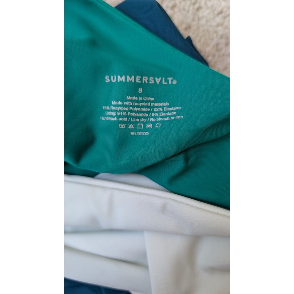 Summersalt Womens 8 White Green Blue Colorblock The Sidestroke OnePiece Swimsuit - Picture 4 of 5